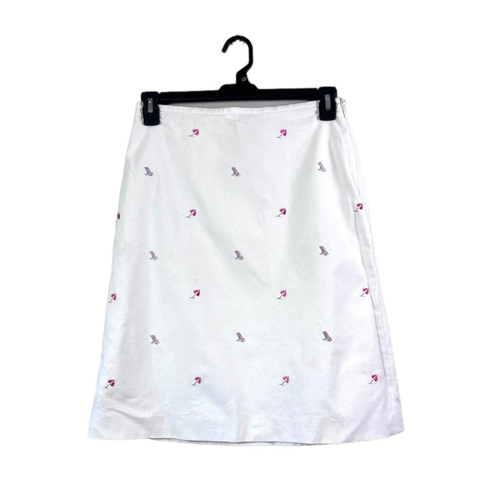 Brooks Brothers White Mini Skirt with Pink Embroidery